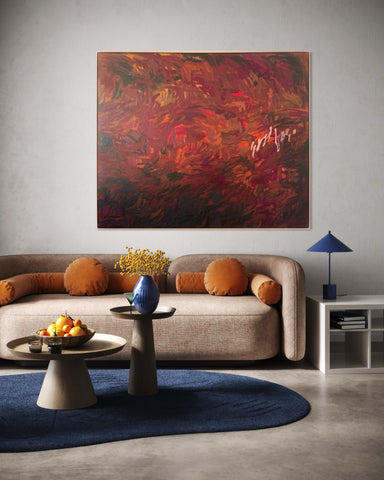 Intertwined in crimson - FRAMED in OAK